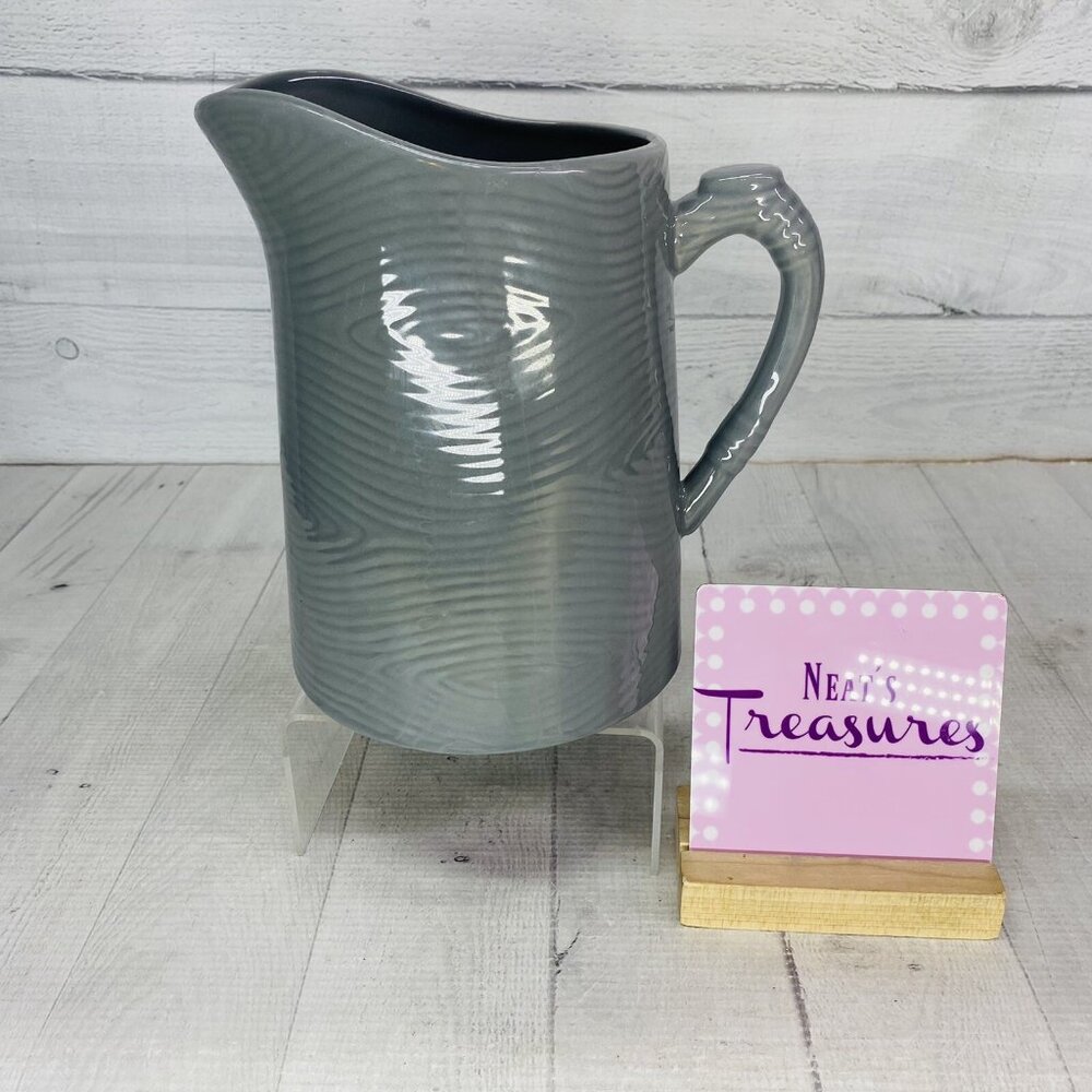 Temptations By Tara WOODLAND Gray 1.5Qt Ceramic Handle Texture Beverage Pitcher